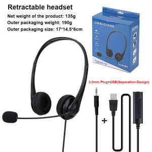 (1-3 Days Delivered)USB PC Headset head-mounted Conference Call Headset With Mic Retractable Noise Cancelling Wired Headphones 2-in-1 Detachable Plug