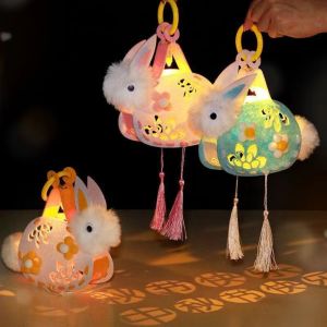 NCNC(okdeals01) mid autumn festival lantern 灯笼中秋节 Chinese Style Rabbit Lantern Handmade Traditional LED Lantern Toys Children Toys Light Blessing Luminous Toy Pendant Mid Autumn Festival