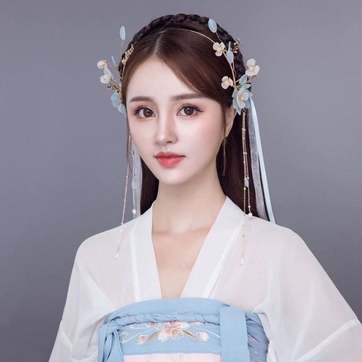 MZP Chinese Hair Accessories Retro Girl Hair Accessories Ancient Headwear Hair Band Chinese Wedding Bride Headpiece Metal Hairpin Tassel Ribbon Hanfu Hair Crown Ancient Style Hairpin Chinese Style Headwear Flower Headband