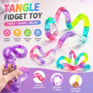 Tangle Fidget Toy Rainbow Transparent Twist Stress Relief Sensory Calm Anxiety for Kids Gift