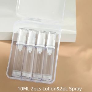 GOXBERK 3/4Pcs 5ml/10ml/15ml Travel Refillable Bottle Set Refillable Empty Vacuum Press Pump Bottles Liquid Dispenser with Storage Box Lotion Pump Bottles Travel