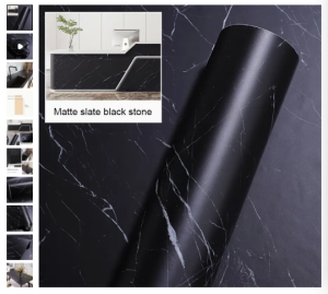 Luxurious Black Granite Marble Self-Adhesive Wallpaper - Thick Peel and Stick Contact Paper for Kitchen Bathroom and Dining Room - Elegant Stone Surface Design Easy to Apply & Remove Bathroom Renovation | Elegant Surface Design | Textured Finish Bath