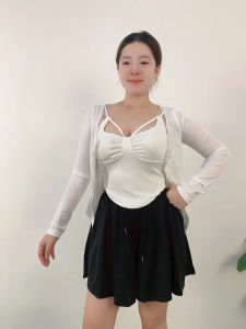 ชุดเซ็ต ลุคละมุนสุดๆ เสื้อสายเดี่ยว+เสื้อคลุมกันแดด+กระโปรงพลีท