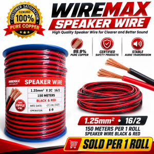 WIREMAX Speaker Wire Red & Black | 16 AWG (1.25mm) – Sold Per 1 Roll (150 Meters) – Pure Copper Heavy Duty Audio Cable for Car Home Amplifier Installation