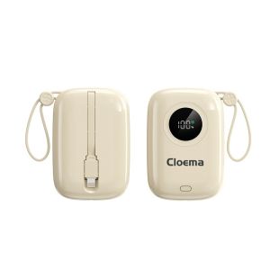 Cloema Powerbank 10000mah Built in 2 Cables Type-C&Lightning Digital Display Battery Level Pink Purple Beige Green Color Selection Portable Travel