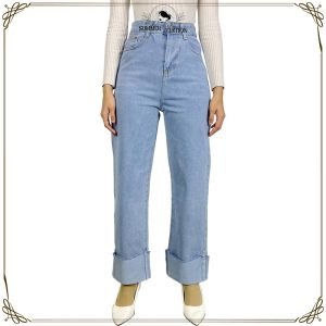 1K Celana Jeans Wanita Panjang Polos Highwaist Model Lipat Bawah Kekinian P634 Celana Denim Boyfriend Women Pinggang Tinggi Fashion Style