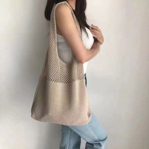 Knitted Tote Bag / Tas Korea Rajut Besar Pantai / Tas Wanita Solid Casual Bag / Tas Kasual Casual