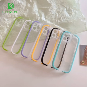 FLOVEME 2 in 1 Matte Candy Finger Holder Stand Phone Case For iPhone 13 12 11 Pro Max X XS Max XR 7 8 Plus Transparent Soft Silicone Shockproof Cover