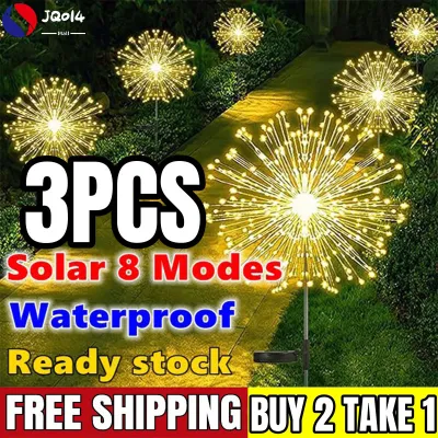 【Hot sale】3Pcs Firework Light Solar Christmas Lights 60/120/150 LED Outdoor Waterproof Copper Wire Dimmable Multicolor Auto ON-Off Christmas Light