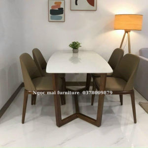 Bộ bàn ăn 4 ghế grace da simili - bàn ăn mặt đá 1m2x80cm - bh 12 tháng