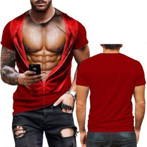 [Local Stock] VCC Mens Realistic 3D Muscle Tattoo Printed T-Shirt Funny Novelty Casual Camiseta Summer Holiday Streetwear Short Sleeve Tees