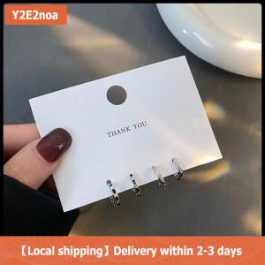【Local shipping】 4PCS Stainless Steel Crystal Hoop Earrings Cool Daily Wear Jewelry Accessories