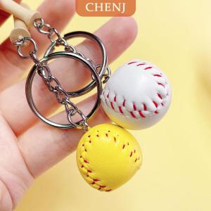 [COD] CHENJ พวงกุญแจเบสบอลทำจากไม้ขนาดเล็กพวงกุญแจบอลพวงกุญแจสำหรับทีมกีฬาลูกบอลจับคู่เกมของขวัญ