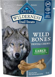Blue Buffalo Wilderness Trail Treats Wild Bones Large Dental Chews Grain-Free Dog Bones For Large Dogs Made with Natural Ingredients 10-oz Bag