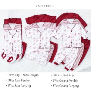 Paket 18 pcs Seri Merah Hati/ 6Pcs Murah Perlengkapan Bayi Baru Lahir Pusatnya Baju Murah Setelan Bayi Pakaian Baju set Newborn Baby Gift Set Kado Bayi Perempuan Kado Bayi Laki-Laki Fluffylibby premium