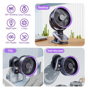 Wireless Auto Rotate Fan 10000mAh Portable Clip Fan USB Air Circulation Fan with Light Stroller Fan