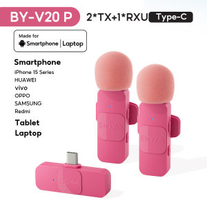 BOYA BY-V Pink Wireless Microphone Lavalier Lapel Microphone Noise Cancelling Mini Mic for Vlogging Android iPhone Laptop Action PC