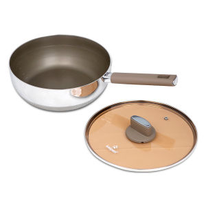 Chảo Inox 316 liền khối 7 lớp phủ chống dính Nano Titanium Shield Kalpen vung kính đáy từ - Hàng chính hãng