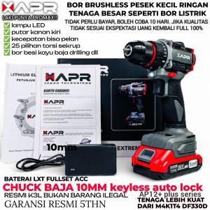 APR bor brushless driver 10mm keyless auto lock type ap24+ fullset accecoris mesin bor cordless 2 baterai lxt 88vf 5cell