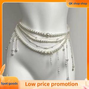 ✨QK shop✨ Fashionable Multi-layer Flower Tassel Waist Chain Retro Pearl Waist Chain For Women Girls Body Chain Clothing Accessories Gifts