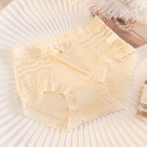 YOLO กางเกงในผ้าซาตินสำหรับผู้หญิงลูกไม้เอวขนาดกลางกางเกงชั้นในที่มีคุณภาพสูงเซ็กซี่กางเกงในแบบขาสั้น