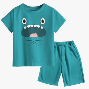 Setelan Anak Lengan Pendek Celana Pendek Motif Cartoon Face Series 1 - 10 Tahun