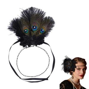 Mũ sắt lông với tua rua đính cườm flapper lông Headband headdress cho phụ nữ 1920S flapper phụ kiện hóa trang