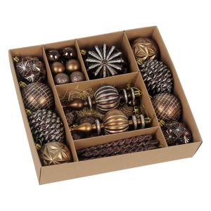 NEMOPH 52PCS Vintage Style Design Christmas Tree Ornaments Glittery Texture Metallic Brown Finish Glittery Christmas Balls Vintage Assorted Patterns Christmas Ball Ornaments Christmas Tree