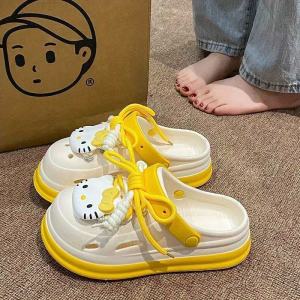 [Free Shipping] 2026 New Versatile WomenS Clogs For Outdoor Wear Cute Cartoon Closed-Toe Thick-Soled Height-Increasing Student Non-Slip Sandals