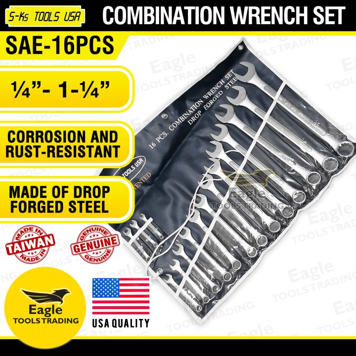 16pcs Combination Wrench Set 1/4 inch to 1-1/4 inch SAE S-Ks Tools USA ...