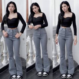 Celana cutbray jeans wanita import Celana jeans Stretch wanita Highwaist Jeans Cutbray Celana Cutbray Wanita Cutbray stretch Gaya Retro Kekinian