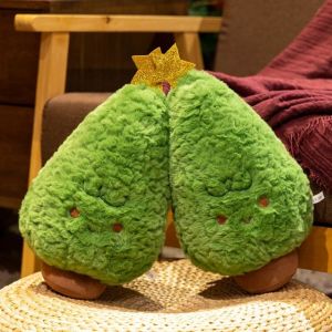 EAURA 35cm Christmas Tree Plush Toy Cartoon Fluffy Christmas Tree Stuffed Doll Soft Pine Shaped Xmas Throw Pillow Party Decoration
