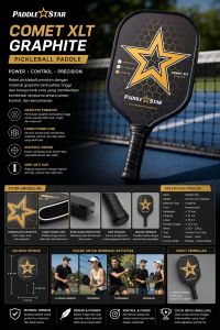 Paddle Star Comet XLT Graphite Pickleball Paddle Polymer Honeycomb Core with Comfort Grip for Elite Ball Control Spin & Power