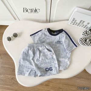 Set bộ bé trai tay ngắn phối màu họa tiết loang Cheese kèm quần short size 9tới 28kg BERNIE T1125B21