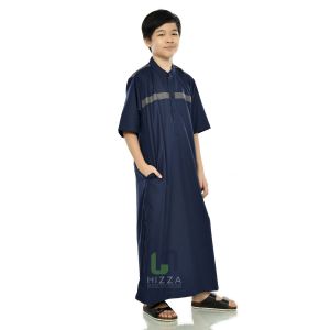 Hizza Jubah Anak Laki-Laki Remaja Lengan Pendek Abu Silver 8-15 Tahun Lis Dada Toyobo Fodu Ori Hizza
