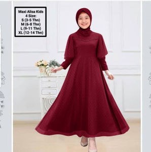 Pakaian Muslim Anak Dan Remaja Perempuan Terbaru Model Kekinian Maxi Alisa Kids 3-14 Tahun Matt Moscrepe Mix Tille Dot