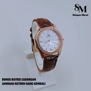 LAROCHE DM808 JAM TANGAN WANITA BINTIK PERMATA TALI KULIT GLOSSY JARUM ANALOG JAM CEWEK DELAPAN MARET