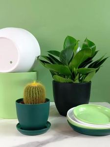 LZD Nordic New Thickened Egg-Shaped Plastic Flower Pot Simple Home Large Frosted Green Plant Floor Resin Flowerpot