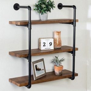 Combo 4 layer Shelving ( 1 Set 4 Layer pipe Bracket with 3 pcs Solid Wood Planks - 4cm x 27.3cm x 80cm )