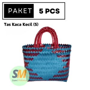 PAKET HEMAT 5 PCS Tas Anyaman Plastik ukuran KECIL (S) KACA Untuk Hampers Belanja Souvenir Parcel