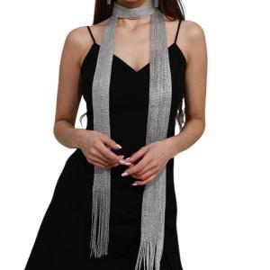 Fashion Masquerades Sheer Scarf Wedding Party for Woman Neck Wrap Casual Collar with Shinning Tassels Female Scarf