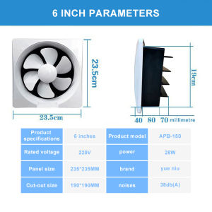 Exhaust Fan 6/8/10/12 Inch High Power Low Noise Energy Saving Wall Ceiling Mounted Exhaust Fan High Airflow Shutter Vent Fan Durable Household Extractor For KitchenRoomBathroom