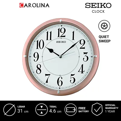 Jam Dinding SEIKO Analog QXA637P Quite Sweep Pink Color White Dial Wall Clock