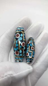 S925 Silver   Inlaid Turquoise Nine-Eye Dzi Bead Pendant Necklace TikTok Same Style LZD