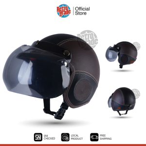 Retrograde Helmet Helm Bogo Anak Retro Kulit Sintetis Untuk Usia 2 3 4 5 6 Tahun Coklat Hitam Polos
