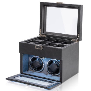 Automatic Double Watch Winder Vertical Watch Winder Box for Mens and Womens Watches with 8 Watch Storage Case and Quiet Motor LED Light Adjustable Watch Pillows