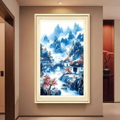 ( 预购Pre-order) 世外桃源流水生财春山如笑蓬莱仙阁山水风水画满绣十字绣套件 9ct/11ct Cross Stitch kit