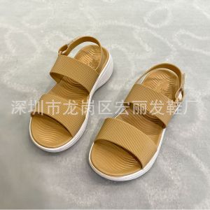 Free Shipping Summer New Beach Roman Sandals Casual And Sporty With Velcro Straps A Single-Strap Design PVC Thick Soles And A Wedge Heel For Women