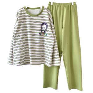 Terno Pajama For Woman Cotton Pajamas Set Autumn Korean version Cartoon Loose Long sleeve Cute Sleepwear Women Nightwear M-2XL