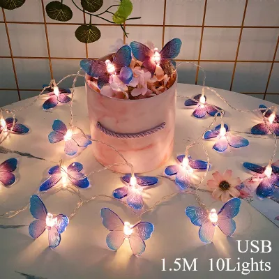 1.5M Butterfly Fairy Lights USB Powered 10led Curtain String Lights Festival Party Home Decoration